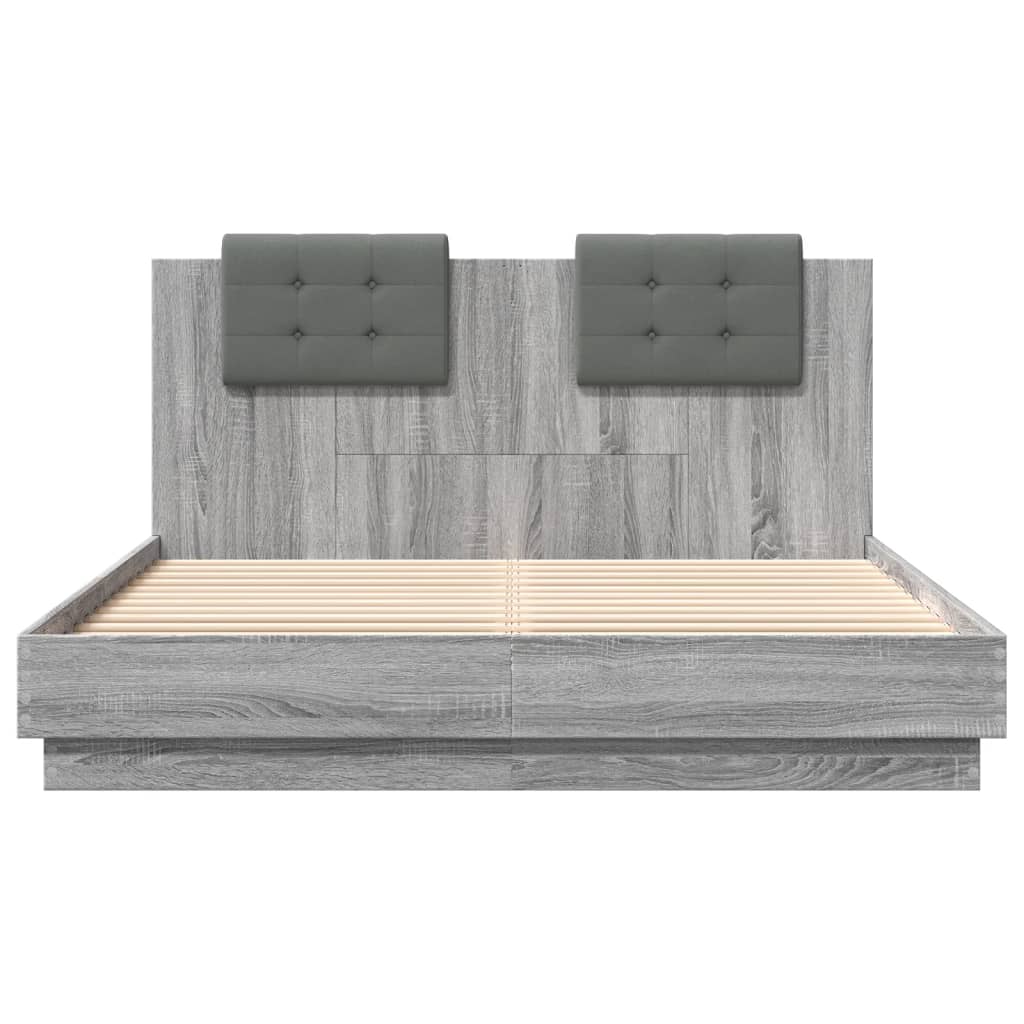 vidaXL Cama con cabecero madera de ingeniería gris Sonoma 120x200 cm