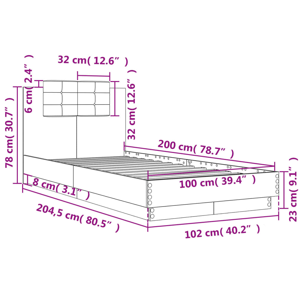 vidaXL Cama con cabecero madera de ingeniería roble Sonoma 100x200 cm