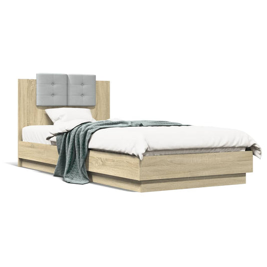 vidaXL Cama con cabecero madera de ingeniería roble Sonoma 100x200 cm