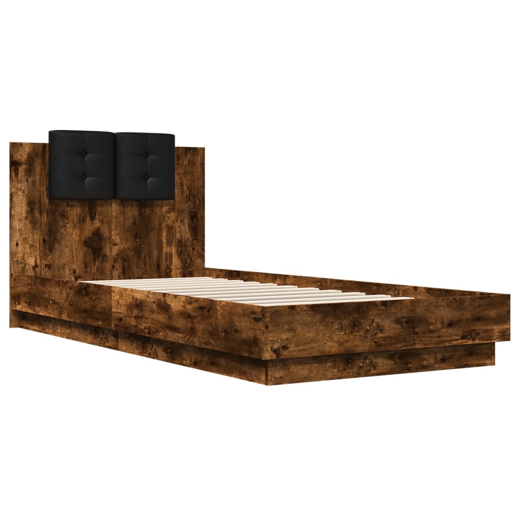 vidaXL Cama con cabecero madera de ingeniería roble ahumado 100x200 cm