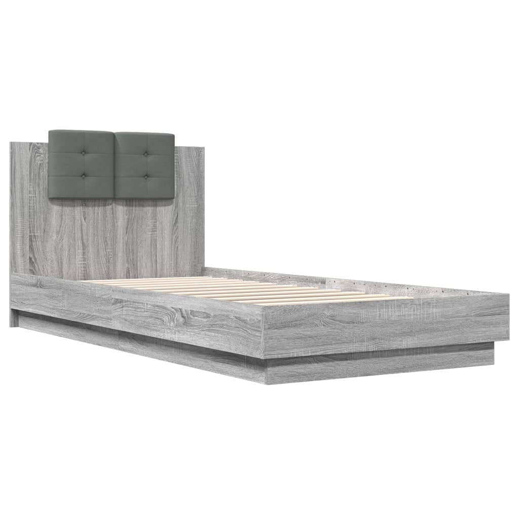 vidaXL Cama con cabecero madera de ingeniería gris Sonoma 100x200 cm