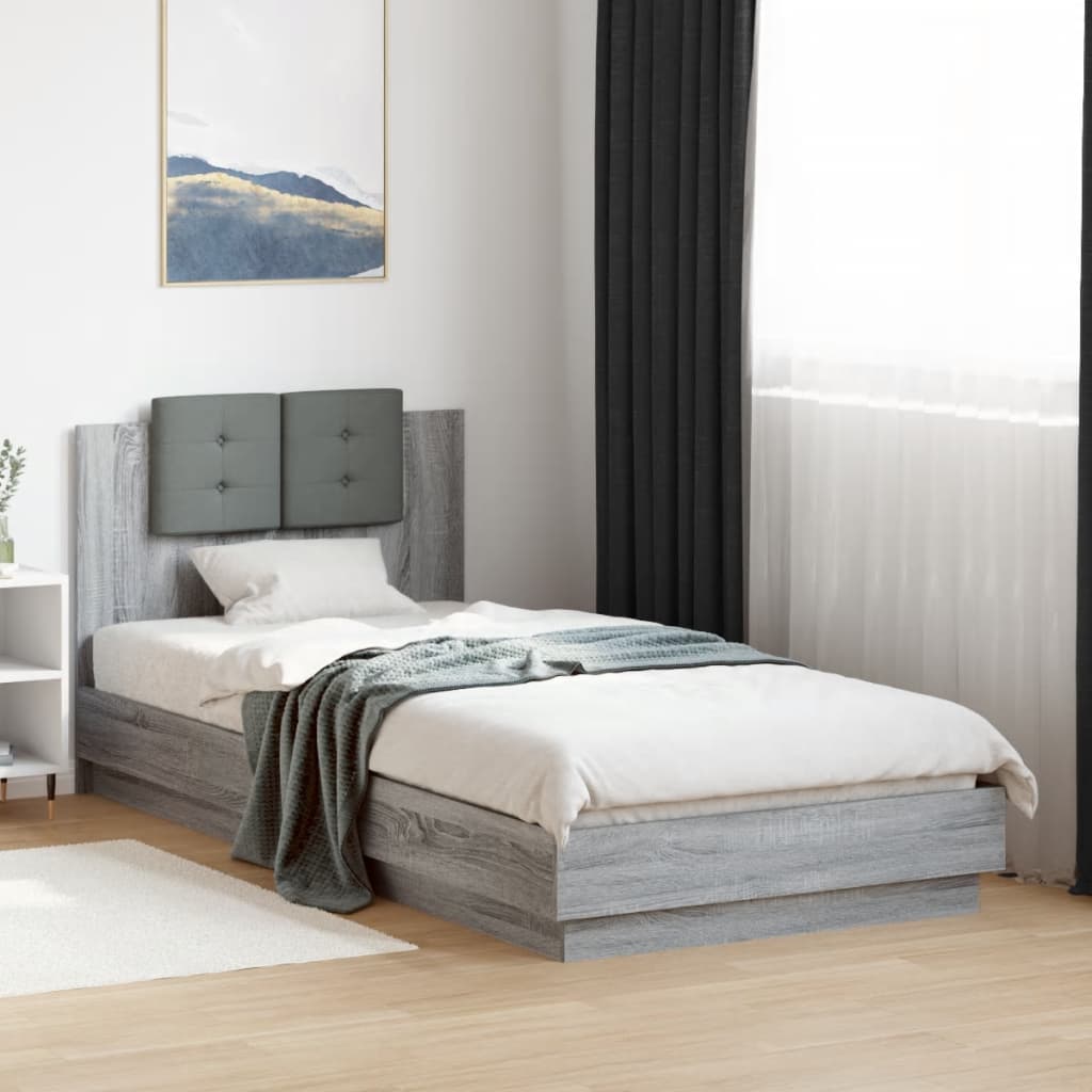 vidaXL Cama con cabecero madera de ingeniería gris Sonoma 100x200 cm