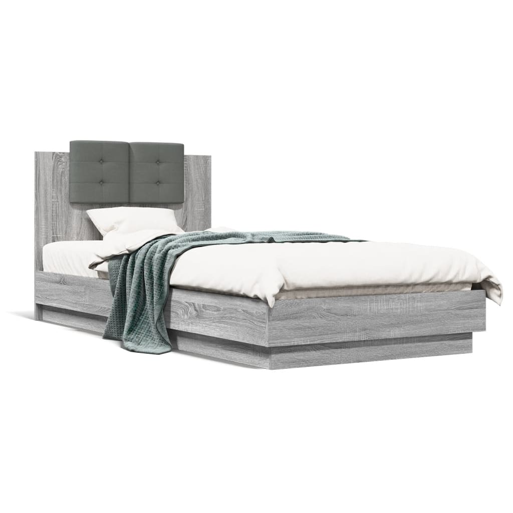 vidaXL Cama con cabecero madera de ingeniería gris Sonoma 100x200 cm