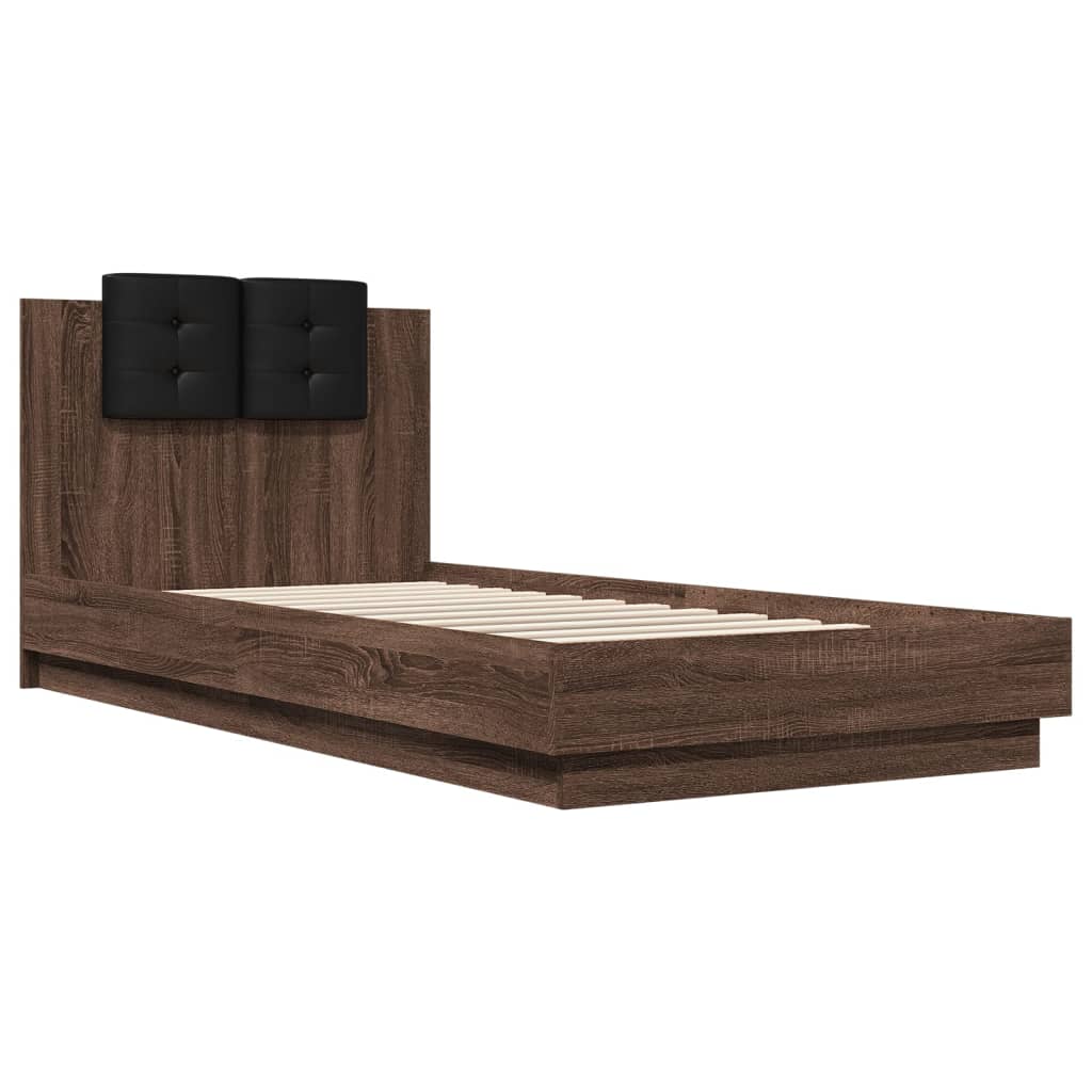 vidaXL Cama con cabecero madera de ingeniería marrón roble 90x200 cm