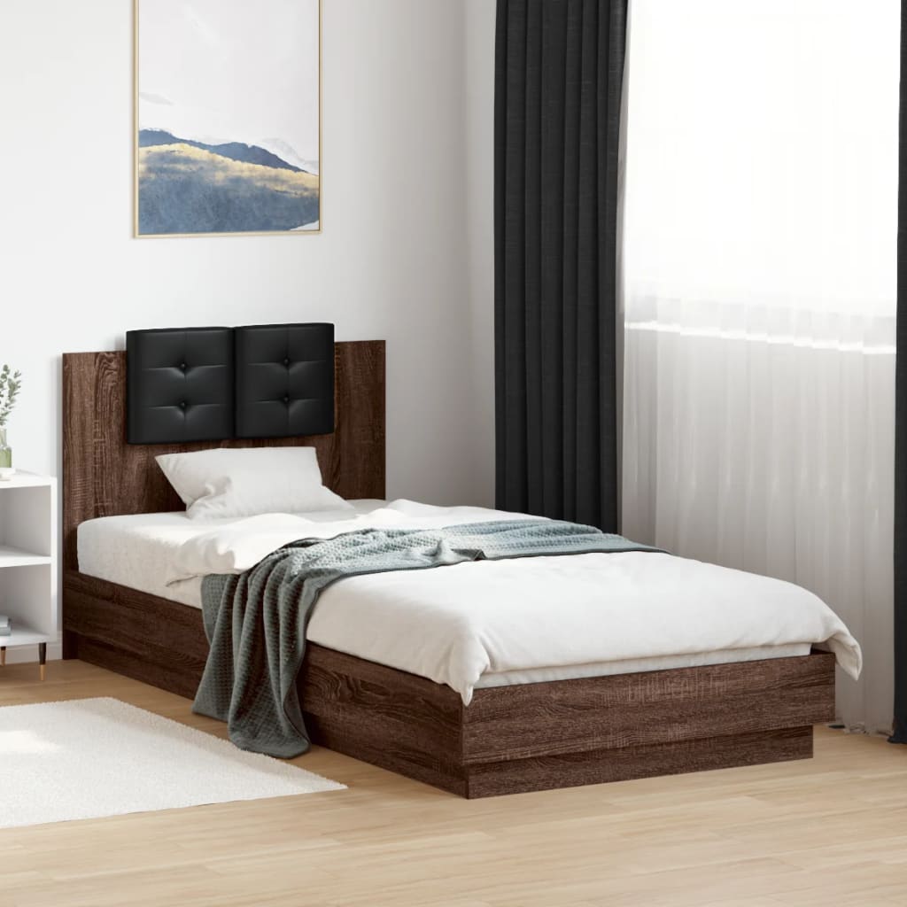 vidaXL Cama con cabecero madera de ingeniería marrón roble 90x200 cm