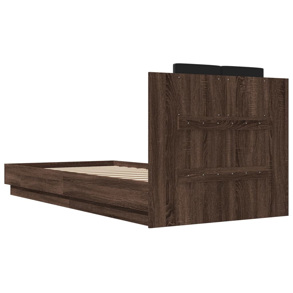 vidaXL Cama con cabecero madera de ingeniería marrón roble 90x200 cm