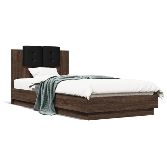 vidaXL Cama con cabecero madera de ingeniería marrón roble 90x200 cm