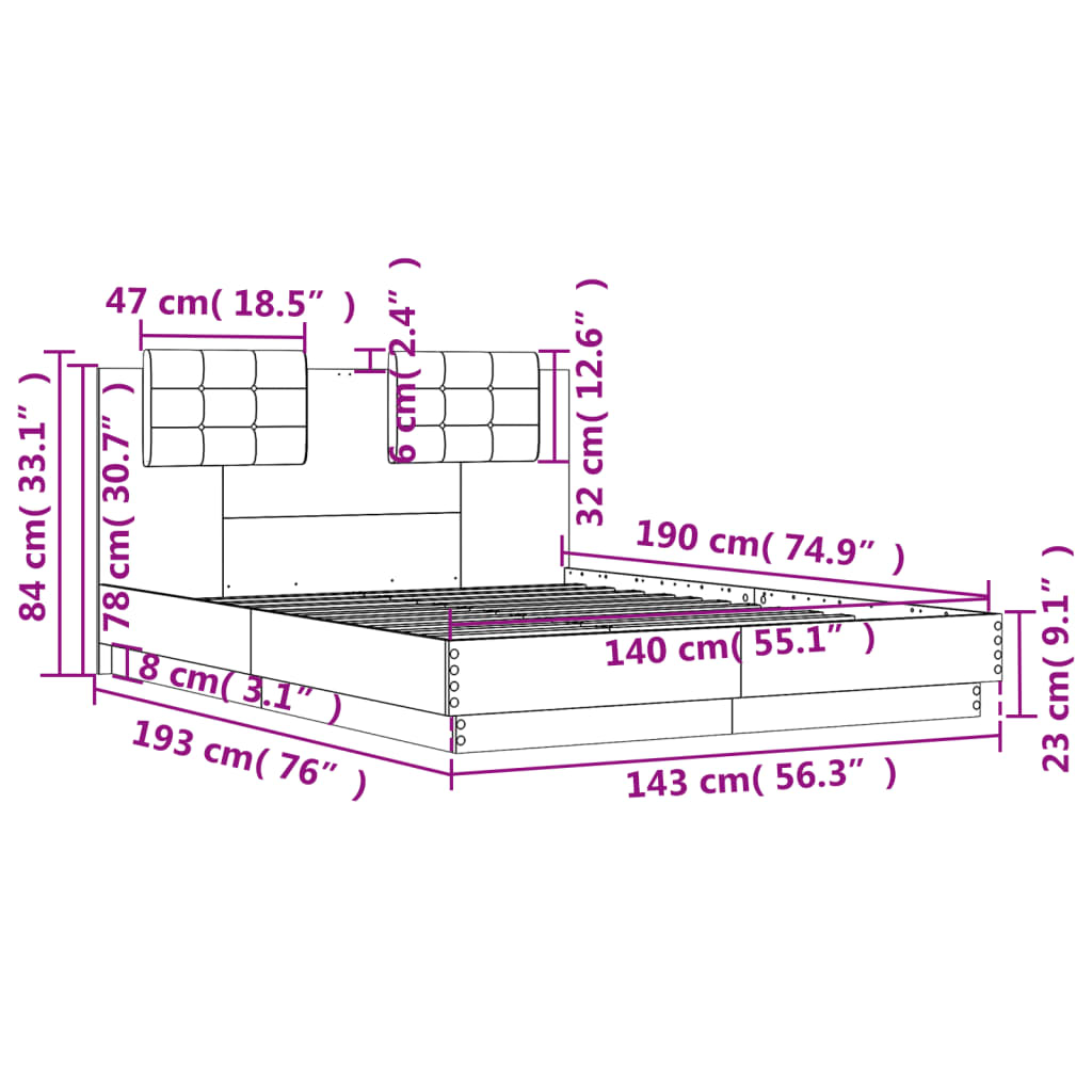 vidaXL Cama con cabecero madera de ingeniería roble Sonoma 140x190 cm