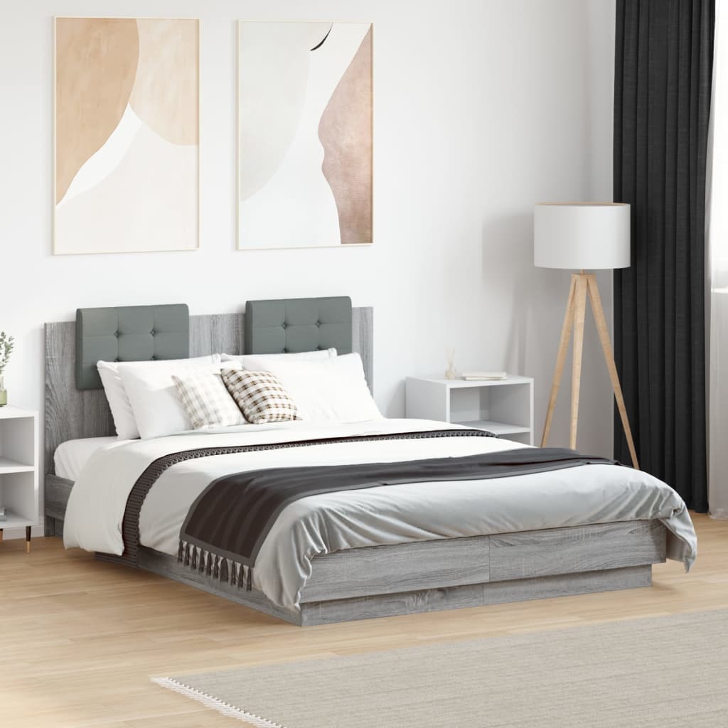 vidaXL Cama con cabecero madera de ingeniería gris Sonoma 140x190 cm