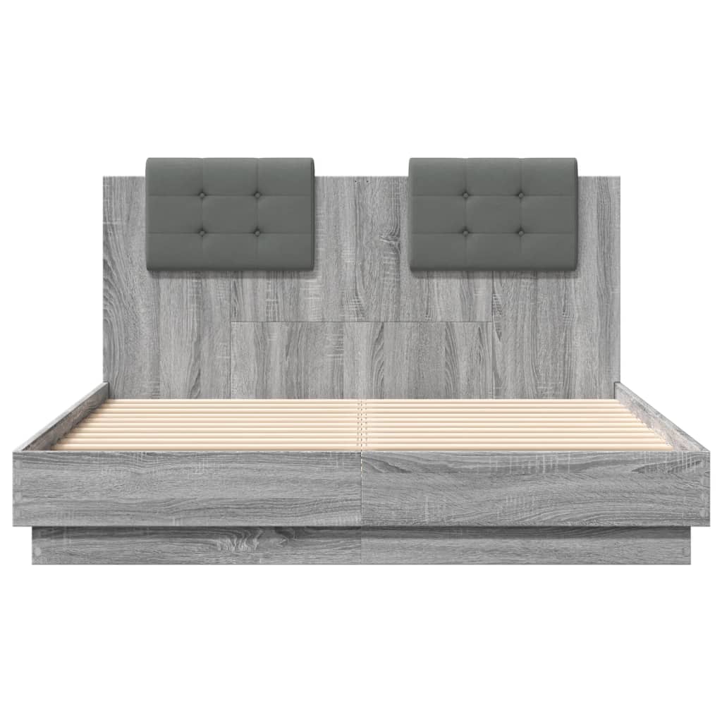 vidaXL Cama con cabecero madera de ingeniería gris Sonoma 140x190 cm