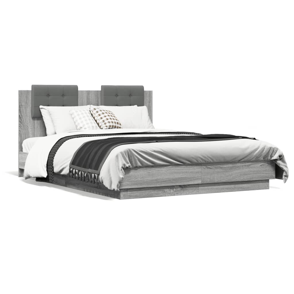 vidaXL Cama con cabecero madera de ingeniería gris Sonoma 140x190 cm