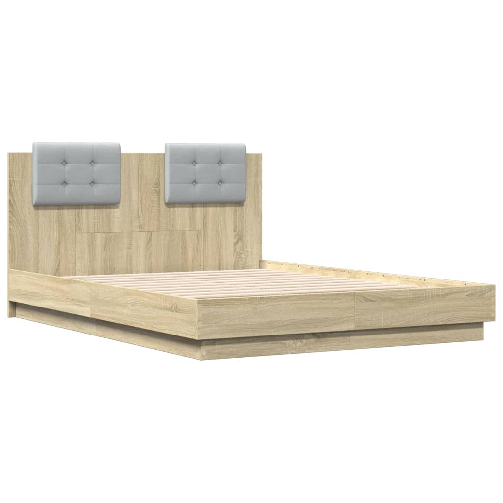 vidaXL Cama con cabecero madera de ingeniería roble Sonoma 135x190 cm