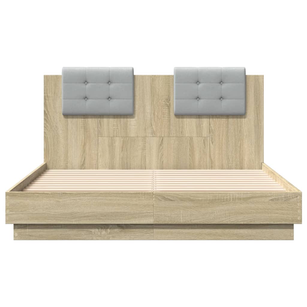 vidaXL Cama con cabecero madera de ingeniería roble Sonoma 135x190 cm