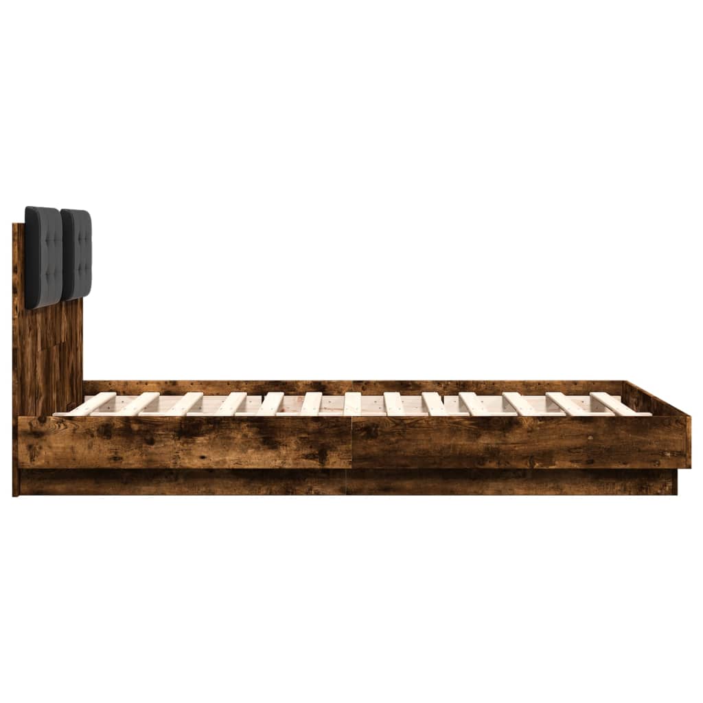 vidaXL Cama con cabecero madera de ingeniería roble ahumado 135x190 cm