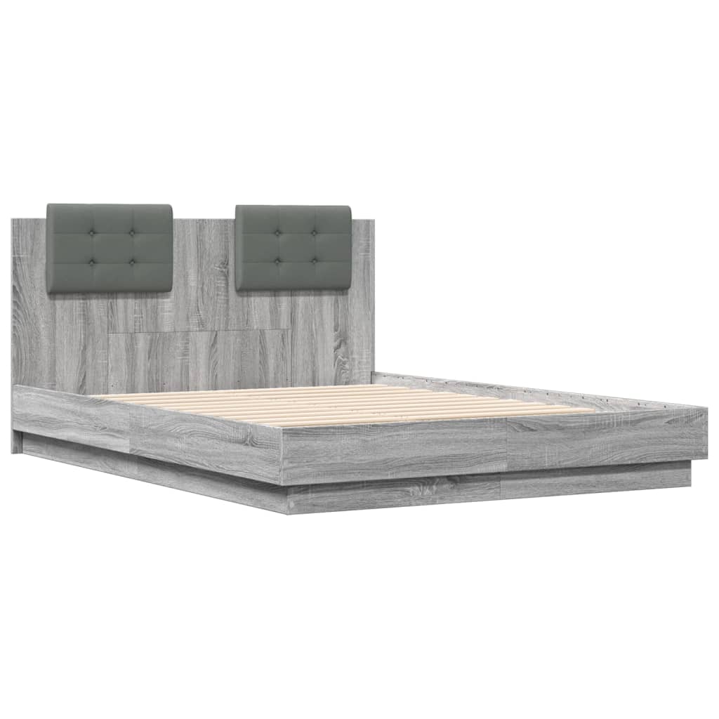 vidaXL Cama con cabecero madera de ingeniería gris Sonoma 135x190 cm