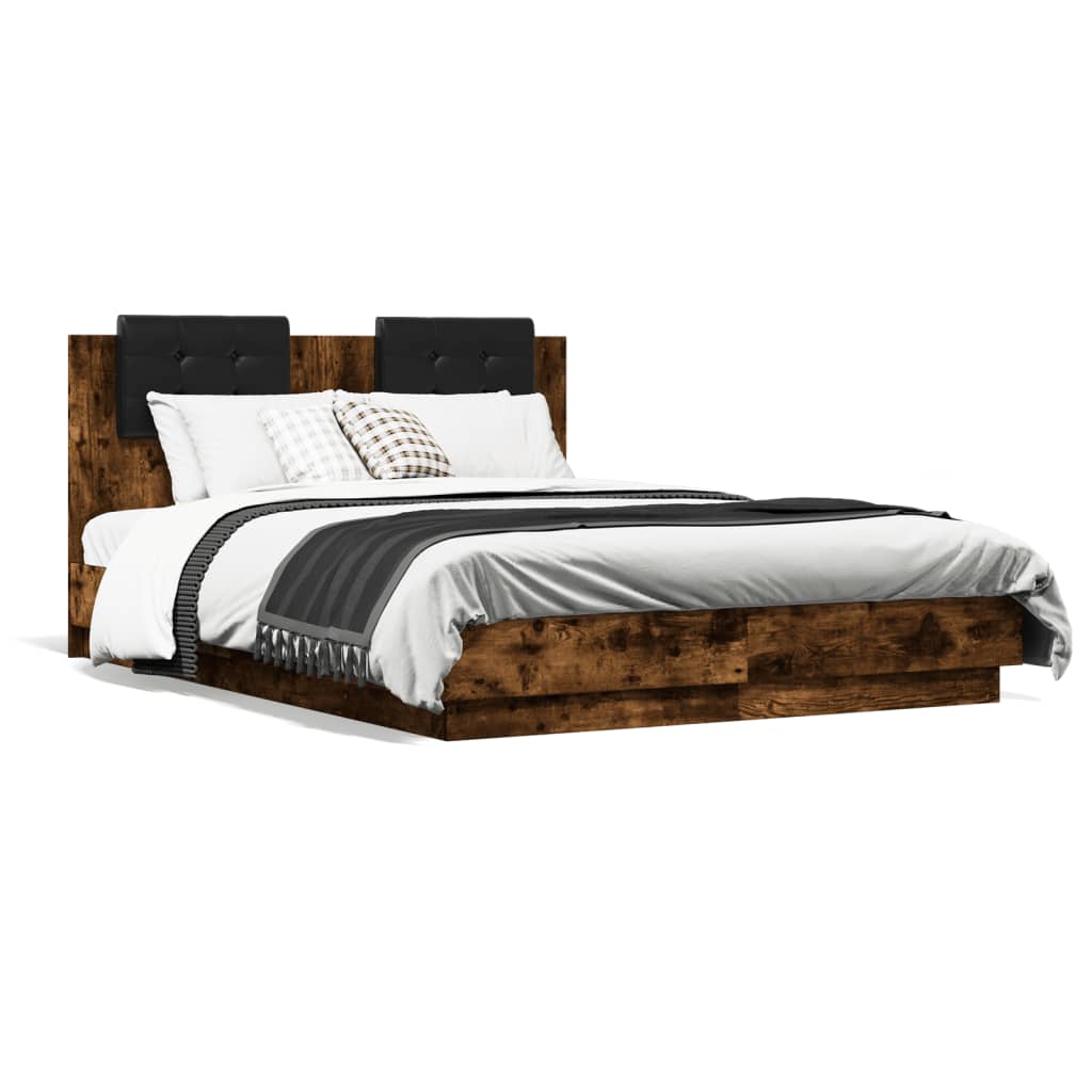 vidaXL Cama con cabecero madera de ingeniería roble ahumado 120x190 cm