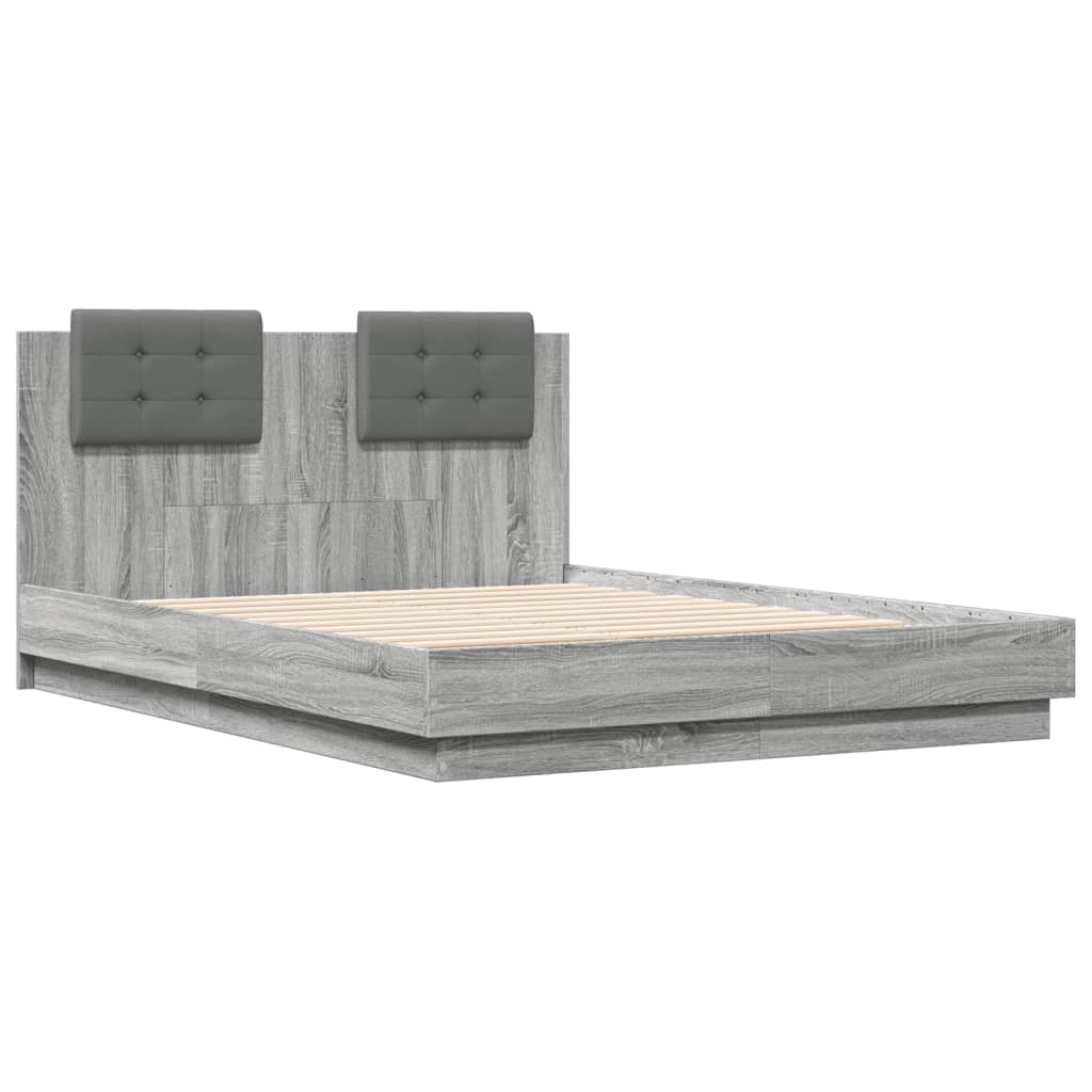 vidaXL Cama con cabecero madera de ingeniería gris Sonoma 120x190 cm