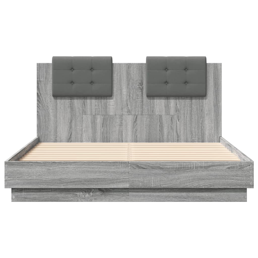 vidaXL Cama con cabecero madera de ingeniería gris Sonoma 120x190 cm