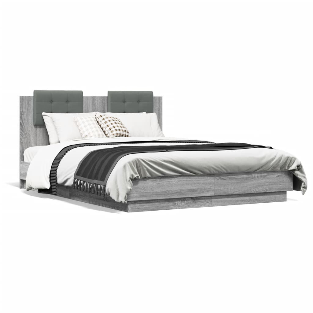 vidaXL Cama con cabecero madera de ingeniería gris Sonoma 120x190 cm