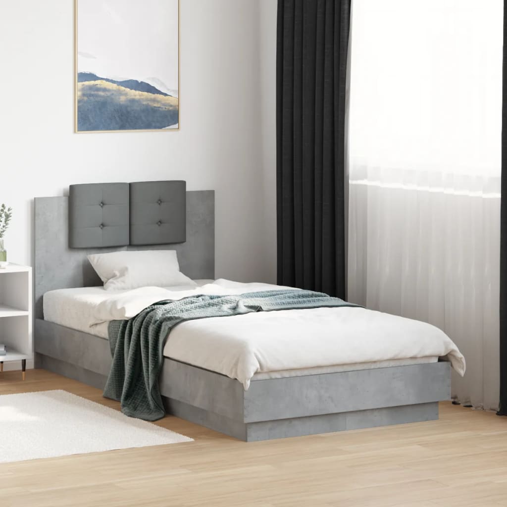 vidaXL Cama con cabecero madera de ingeniería gris hormigón 90x190 cm