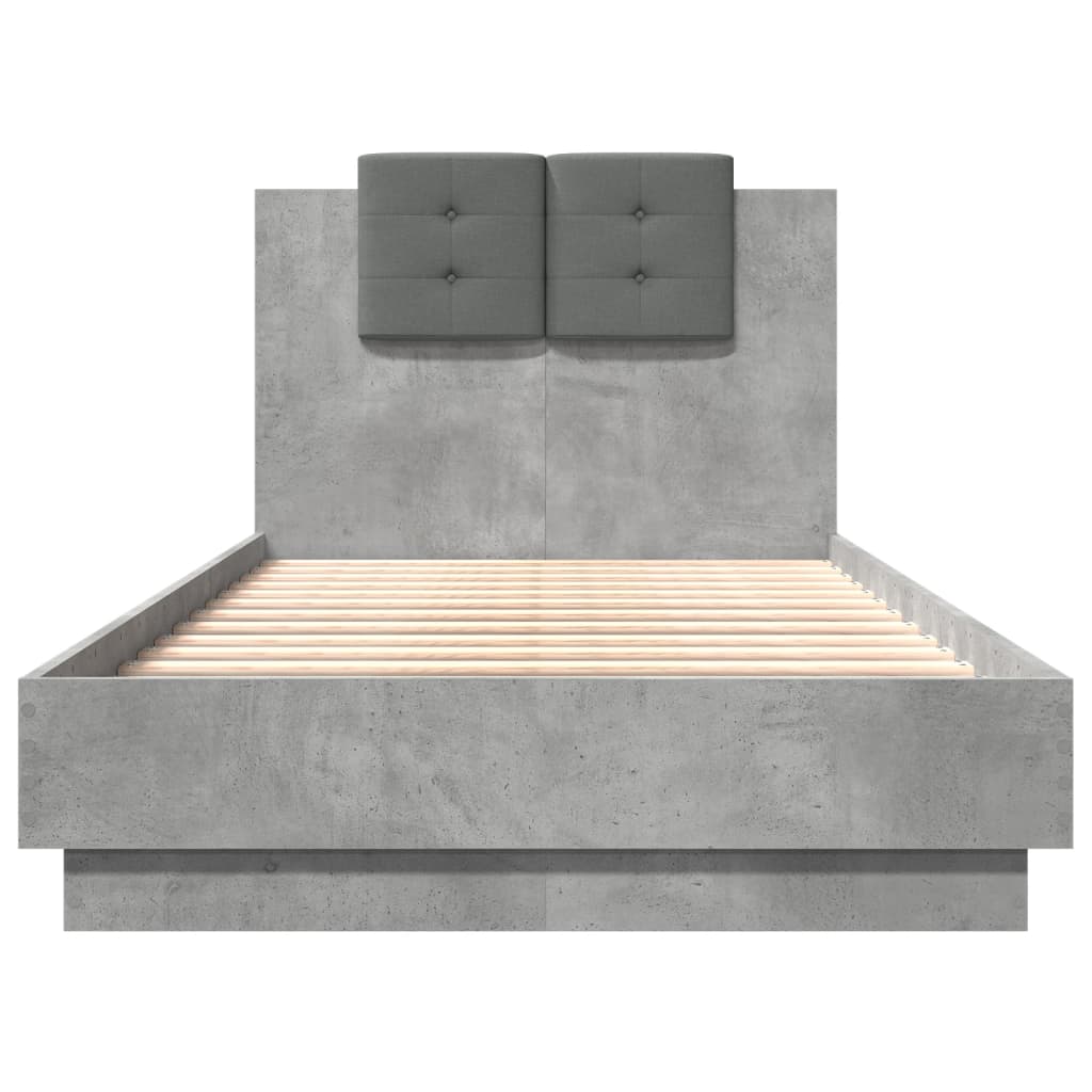 vidaXL Cama con cabecero madera de ingeniería gris hormigón 90x190 cm