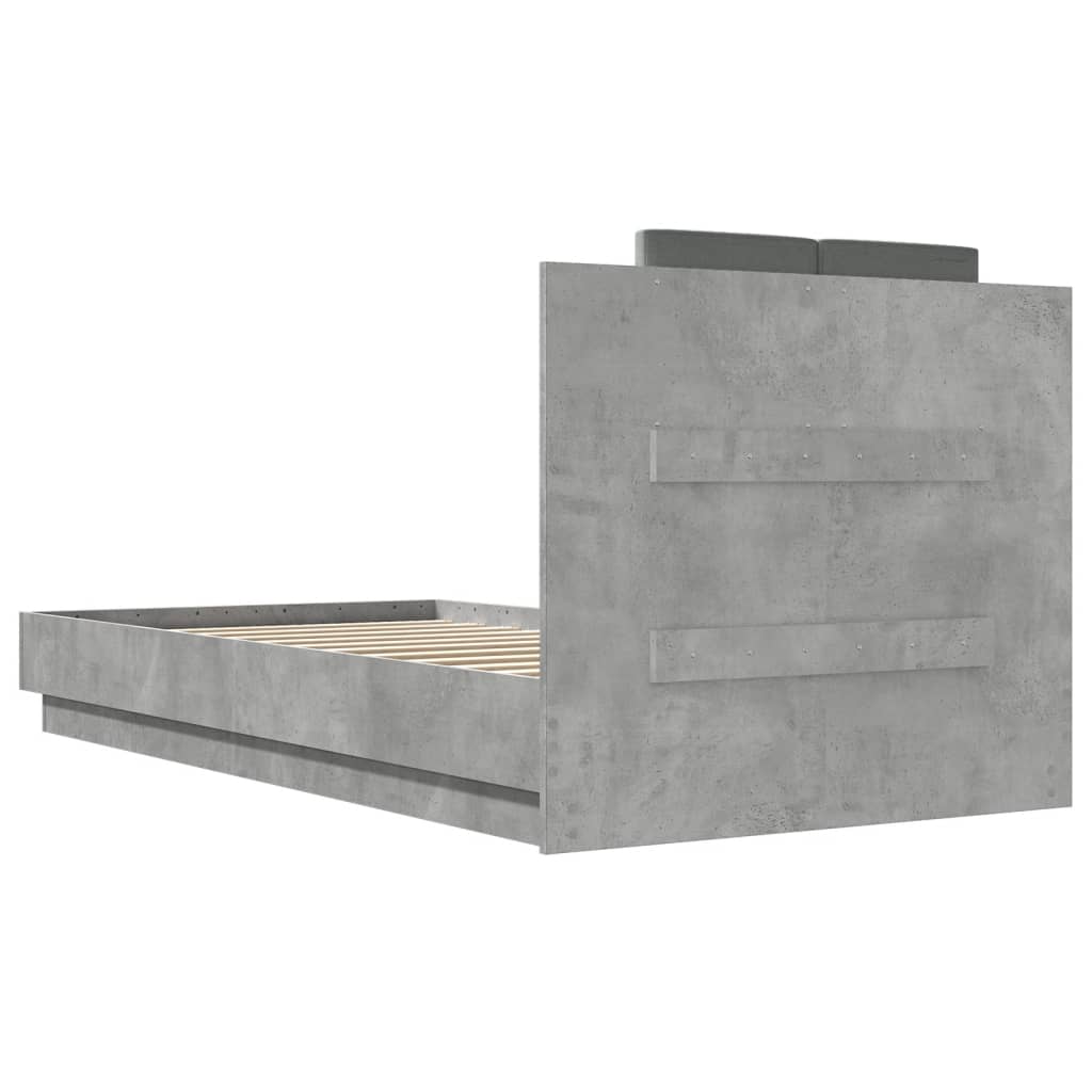 vidaXL Cama con cabecero madera de ingeniería gris hormigón 90x190 cm