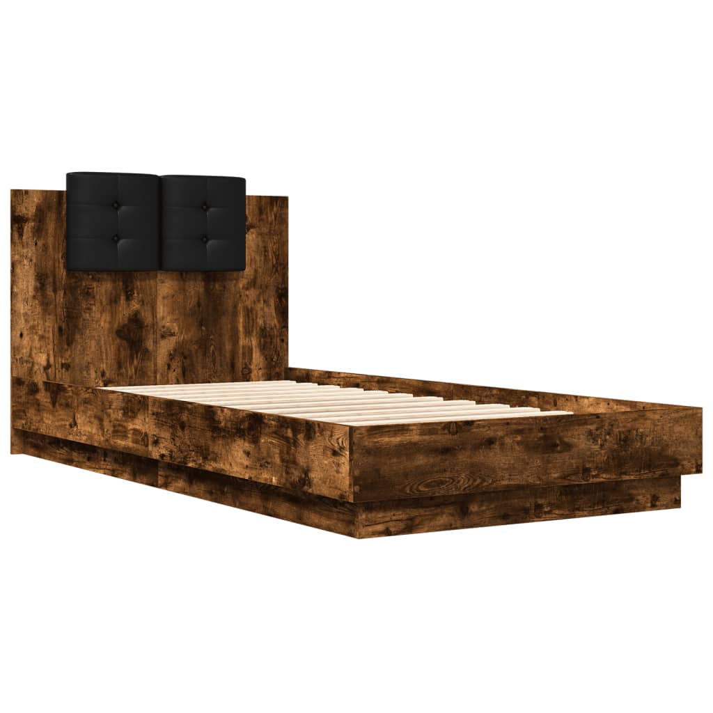 vidaXL Cama con cabecero madera de ingeniería roble ahumado 90x190 cm