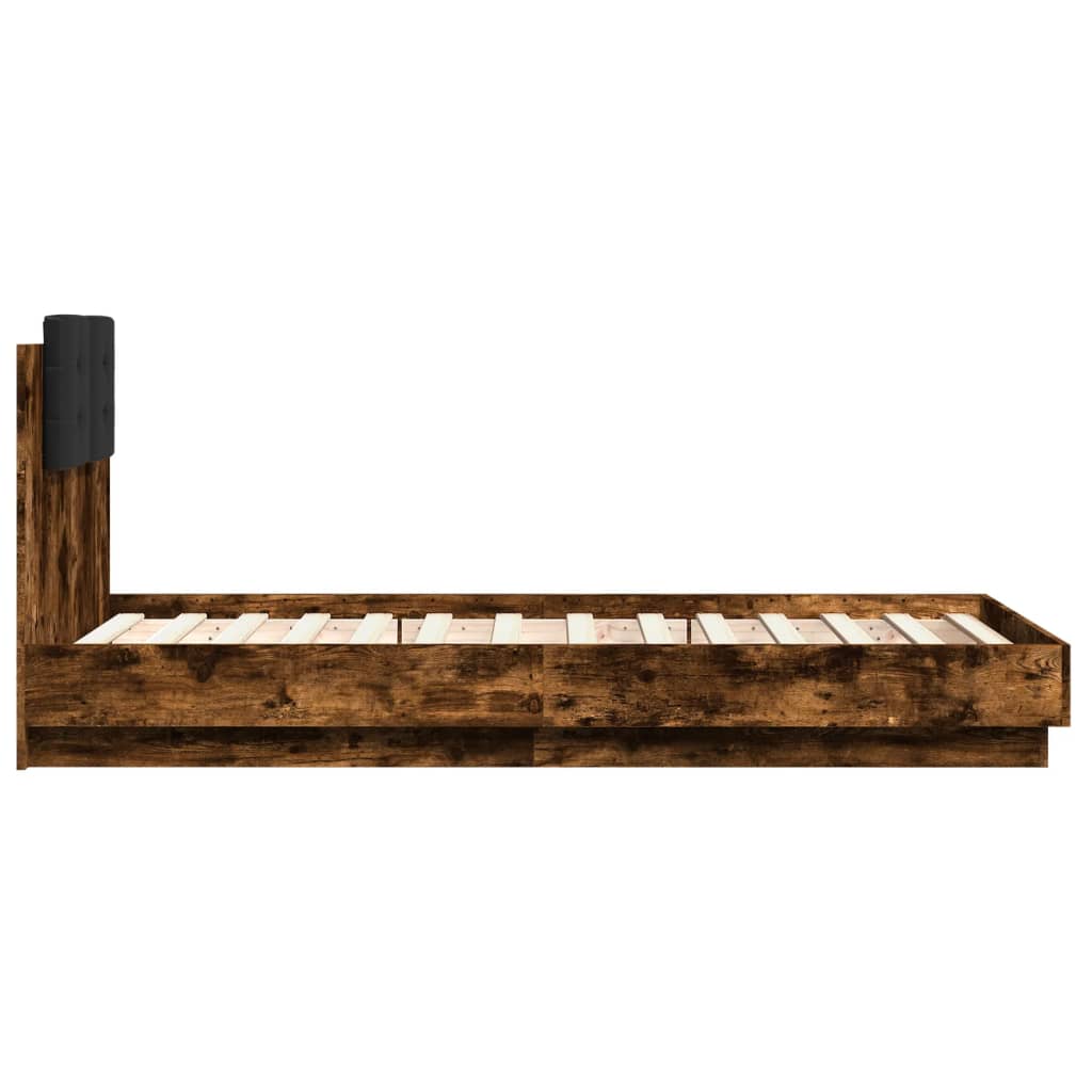 vidaXL Cama con cabecero madera de ingeniería roble ahumado 90x190 cm