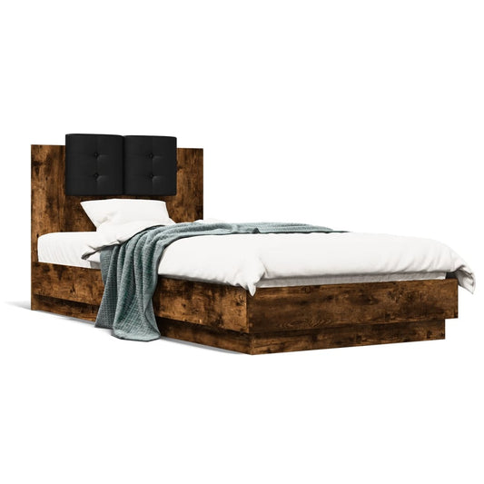 vidaXL Cama con cabecero madera de ingeniería roble ahumado 90x190 cm