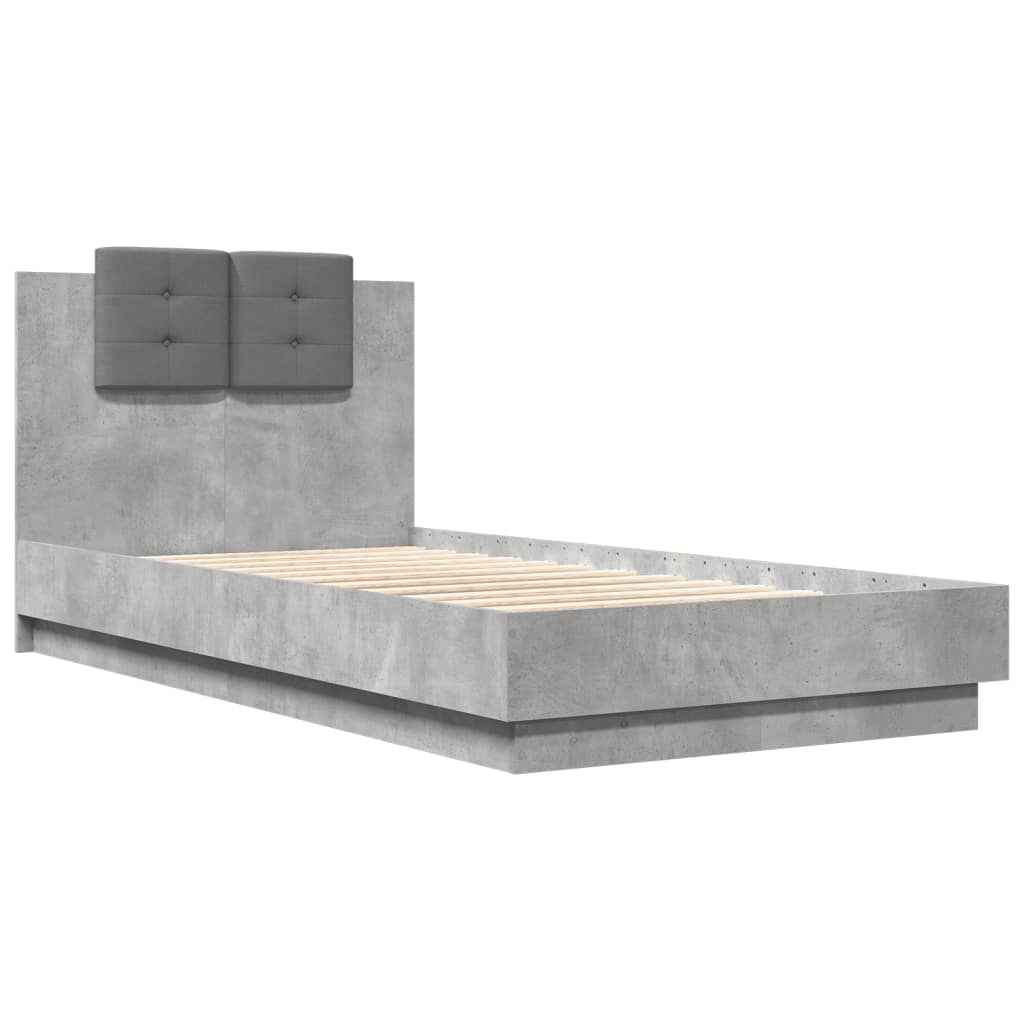 vidaXL Cama con cabecero madera de ingeniería gris hormigón 75x190 cm