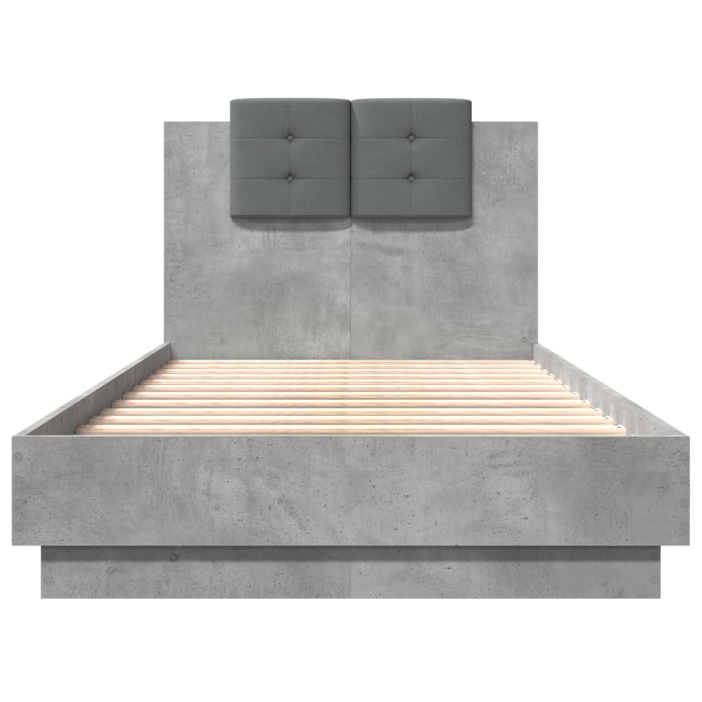 vidaXL Cama con cabecero madera de ingeniería gris hormigón 75x190 cm