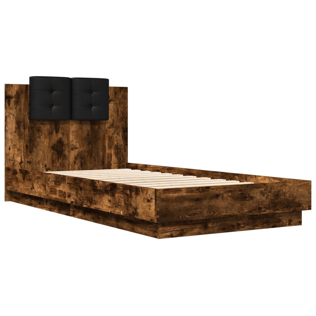 vidaXL Cama con cabecero madera de ingeniería roble ahumado 75x190 cm