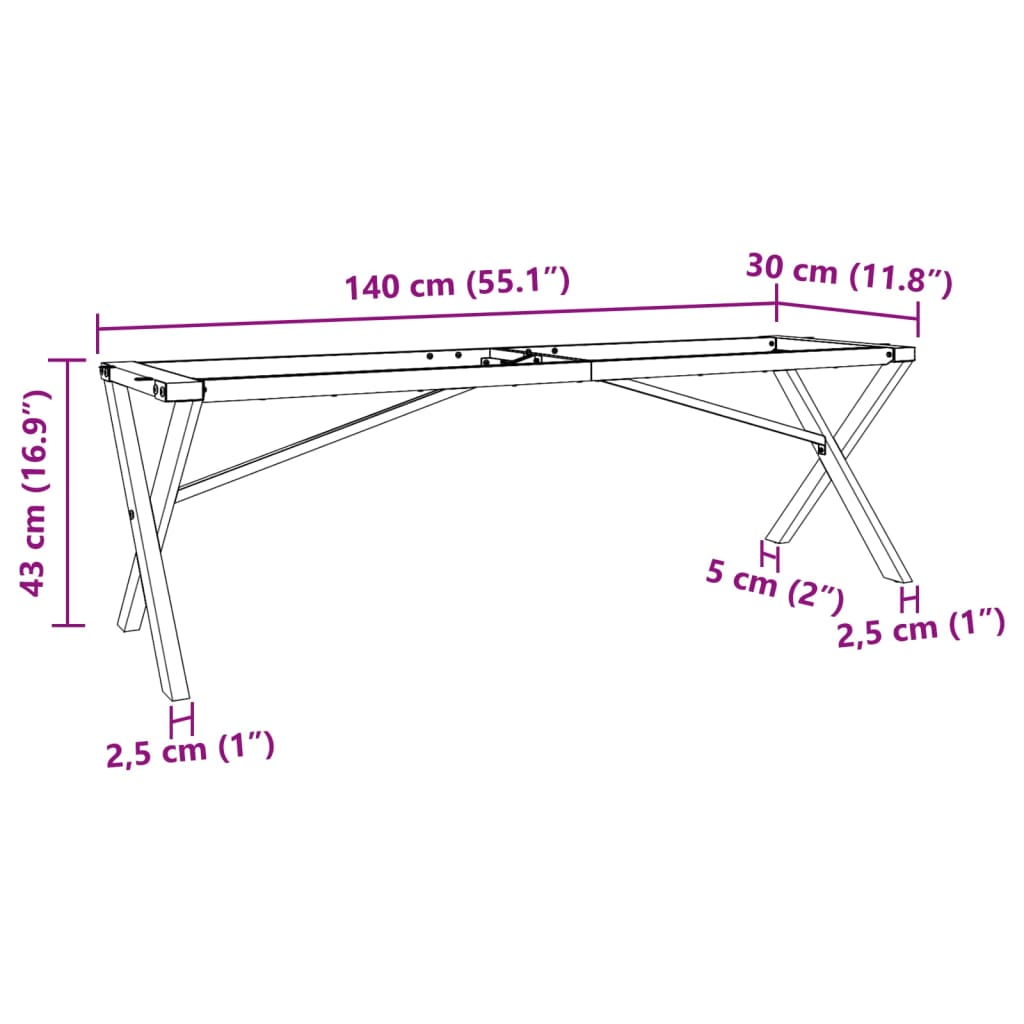 vidaXL Patas de mesa de centro estructura X acero 140x30x43 cm