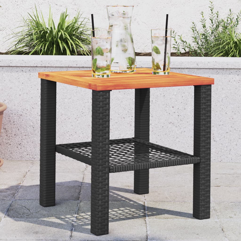 vidaXL Mesa de jardín ratán sintético madera acacia negro 40x40x42 cm