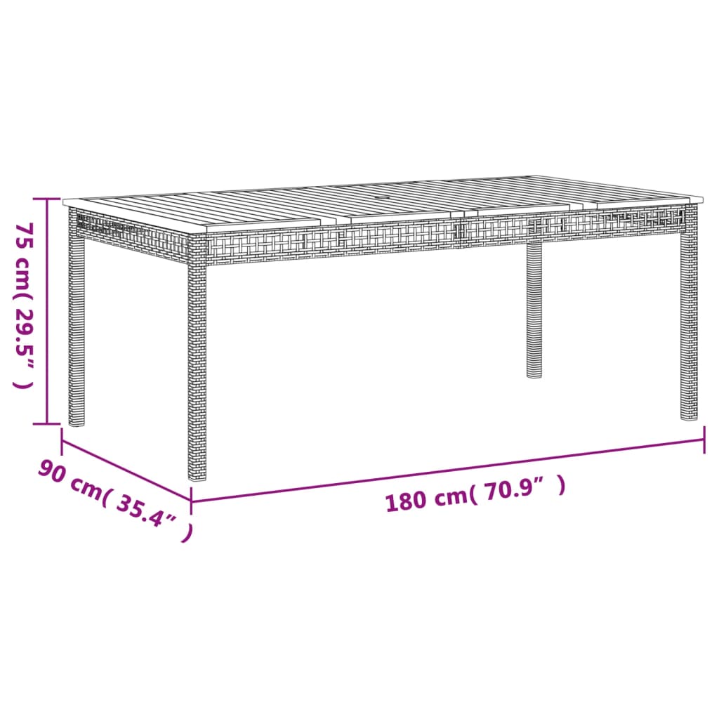 vidaXL Mesa de jardín ratán sintético madera acacia gris 180x90x75 cm