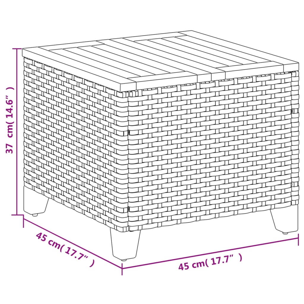 vidaXL Mesa de jardín ratán sintético madera acacia gris 45x45x37 cm