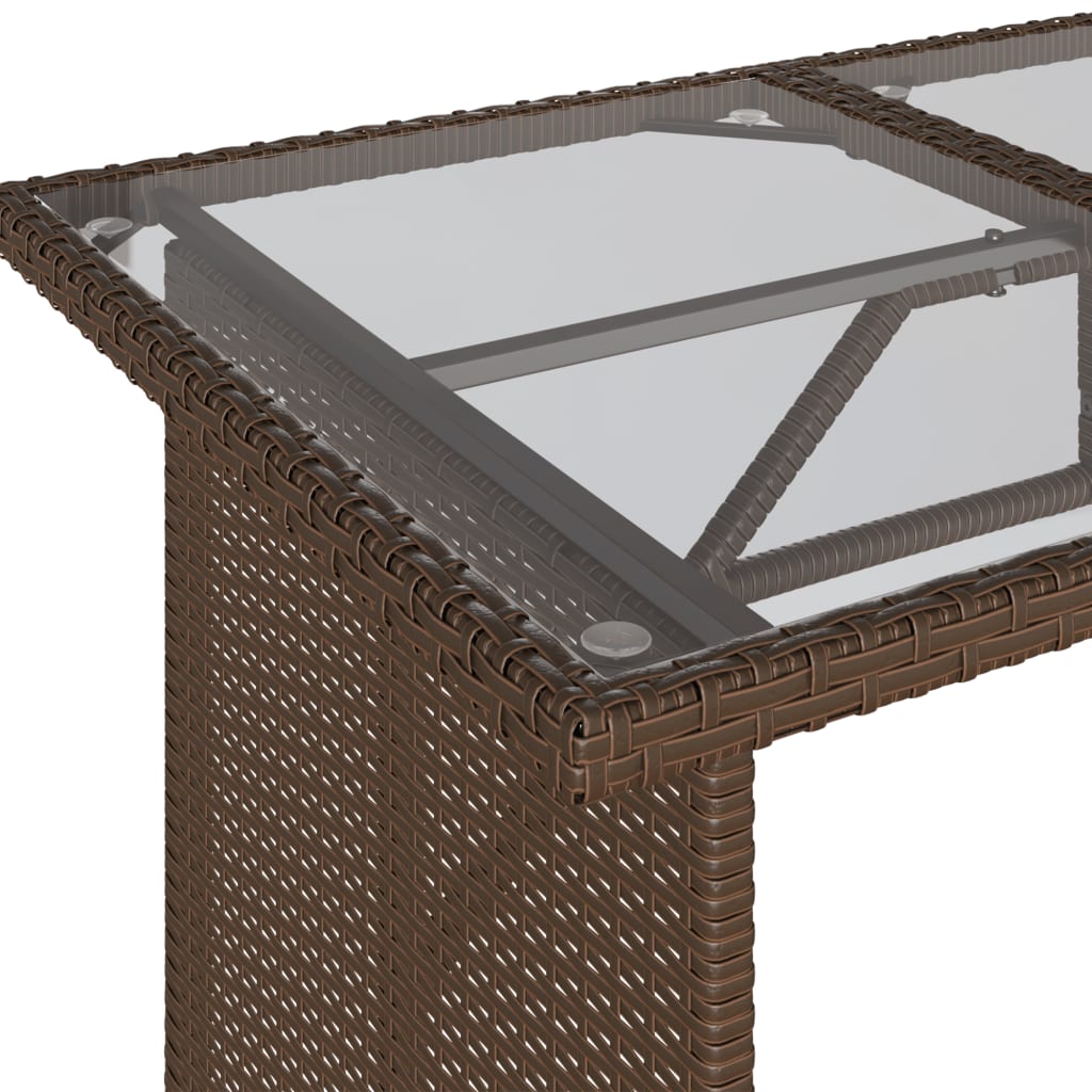 vidaXL Mesa de jardín superficie vidrio ratán PE marrón 110x68x70 cm