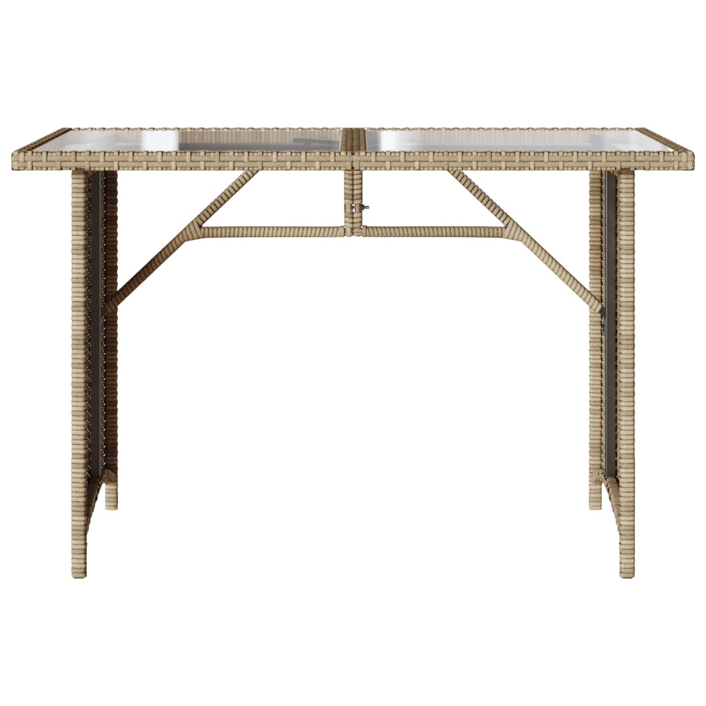 vidaXL Mesa de jardín superficie de vidrio ratán PE beige 110x68x70 cm