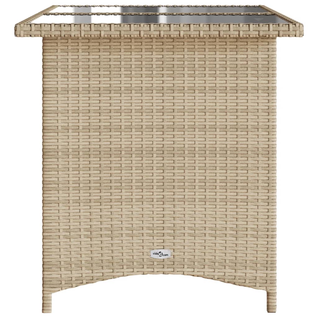 vidaXL Mesa de jardín superficie de vidrio ratán PE beige 110x68x70 cm