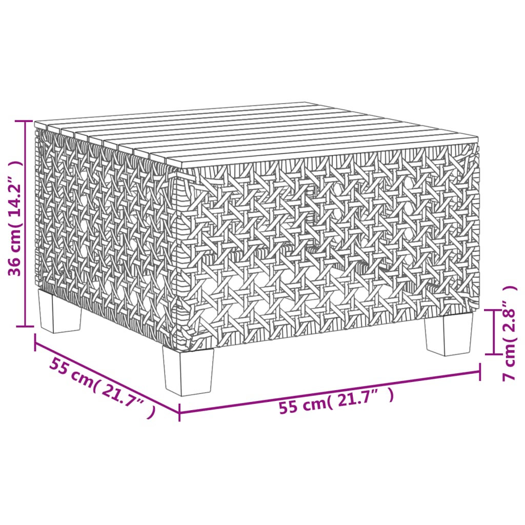 vidaXL Mesa de jardín ratán sintético madera acacia gris 55x55x36 cm