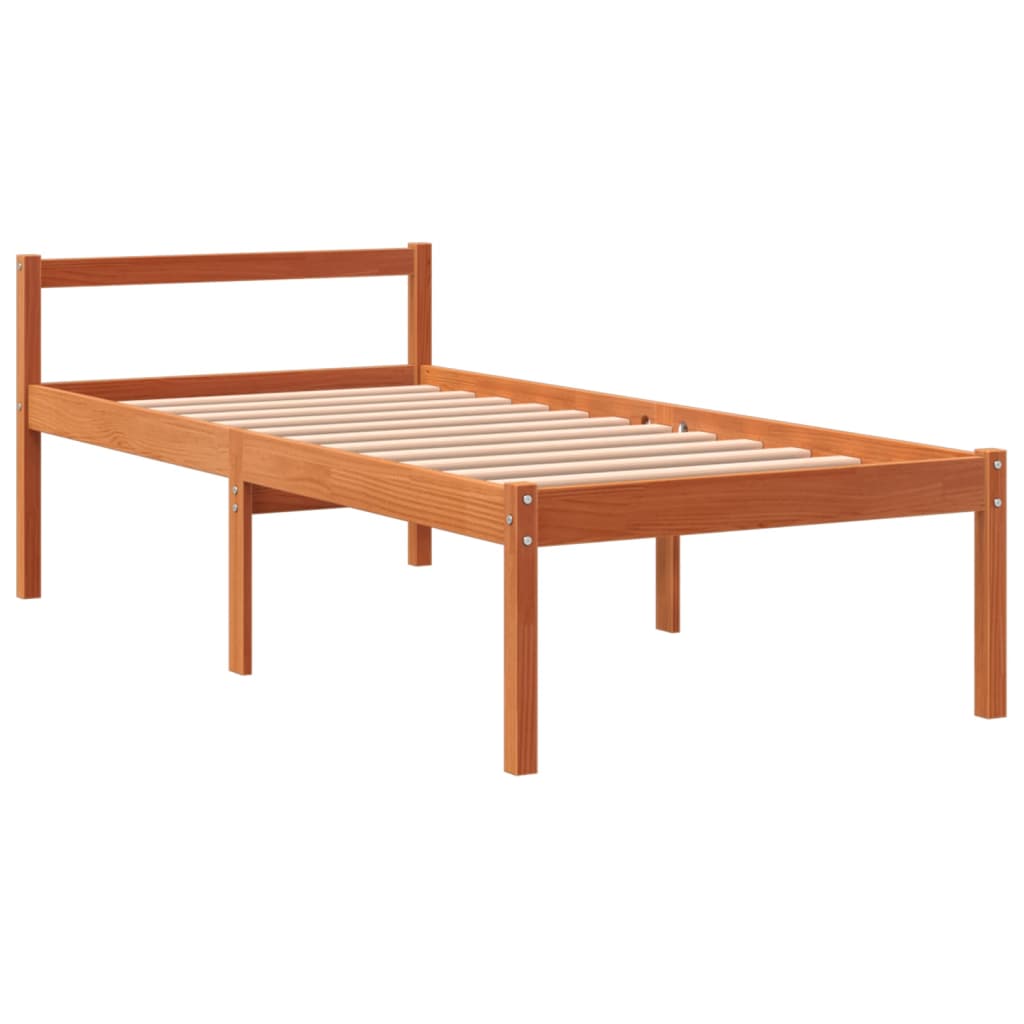 vidaXL Cama para mayores madera maciza de pino marrón cera 75x190 cm