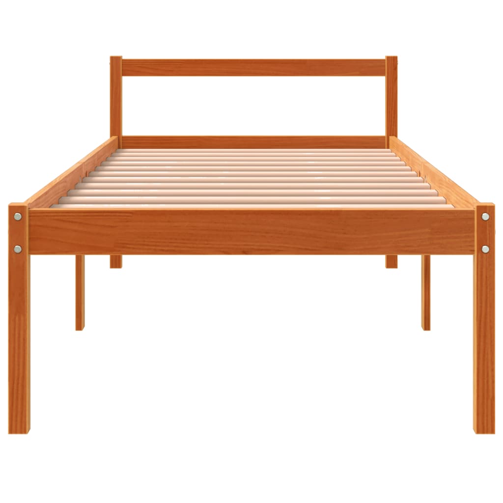 vidaXL Cama para mayores madera maciza de pino marrón cera 75x190 cm