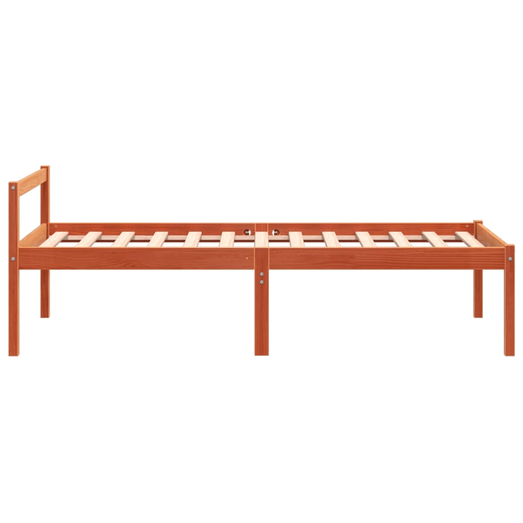 vidaXL Cama para mayores madera maciza de pino marrón cera 75x190 cm