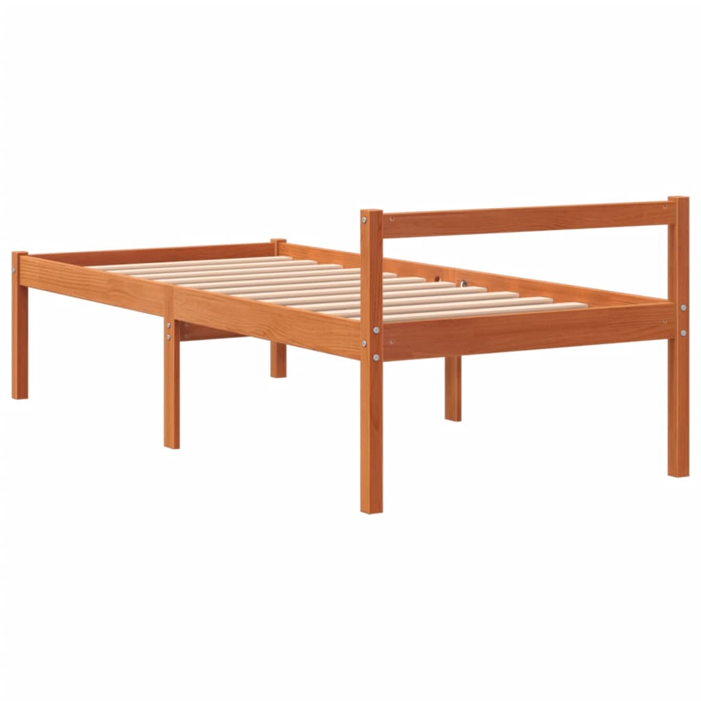 vidaXL Cama para mayores madera maciza de pino marrón cera 75x190 cm