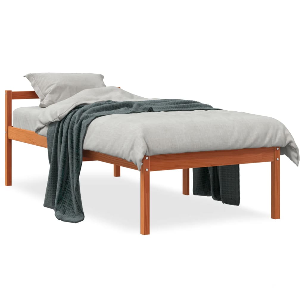 vidaXL Cama para mayores madera maciza de pino marrón cera 75x190 cm