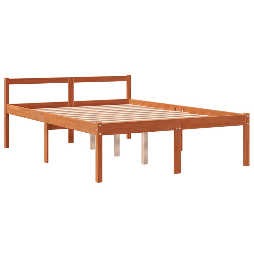 vidaXL Cama para mayores madera maciza de pino marrón cera 120x190 cm