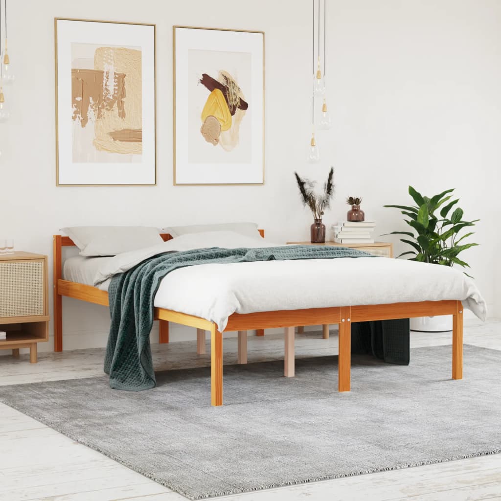 vidaXL Cama para mayores madera maciza de pino marrón cera 120x190 cm