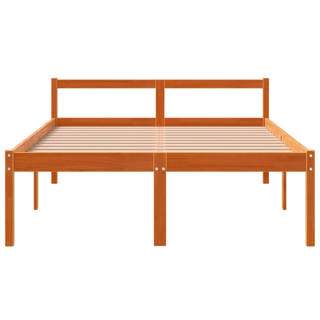 vidaXL Cama para mayores madera maciza de pino marrón cera 120x190 cm