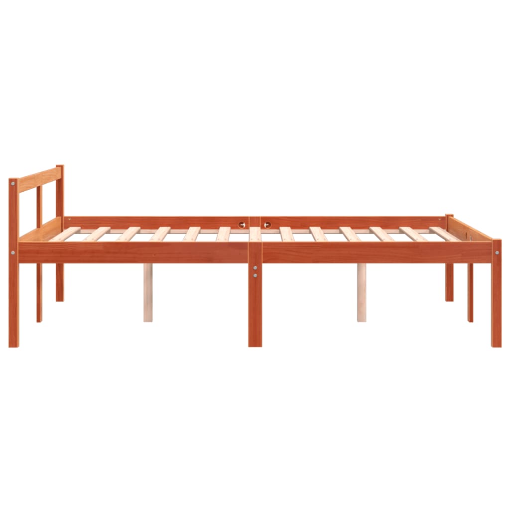 vidaXL Cama para mayores madera maciza de pino marrón cera 120x190 cm