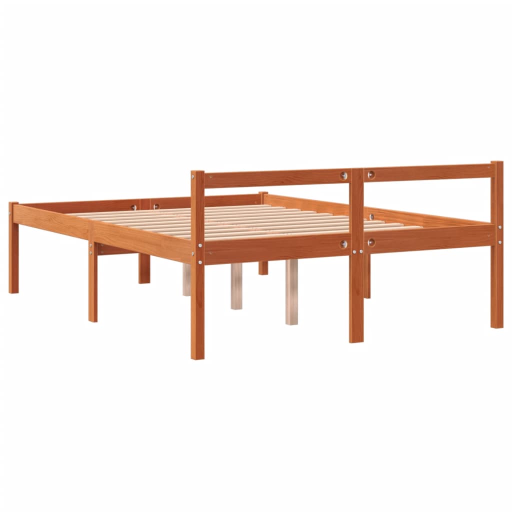 vidaXL Cama para mayores madera maciza de pino marrón cera 120x190 cm